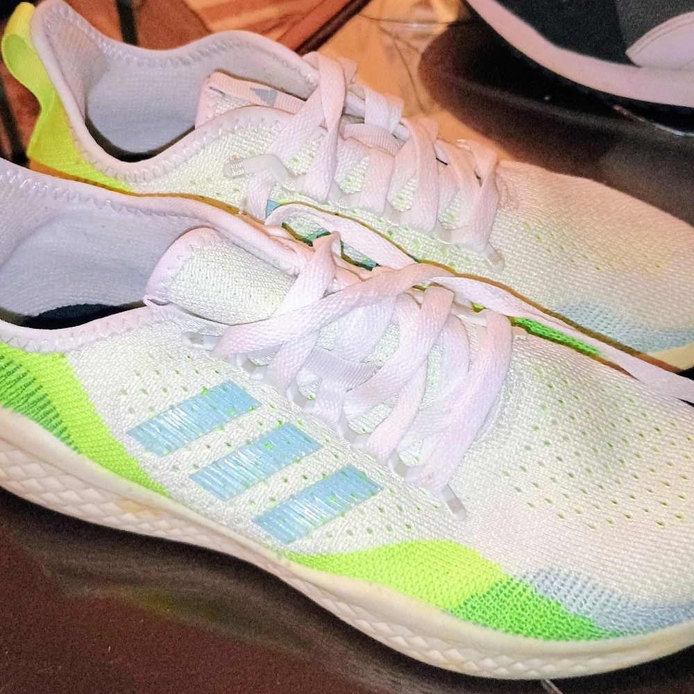 Adidas Women's Athletic Shoes in White and Neon Green